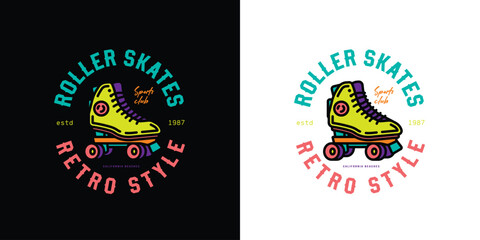 Original vector emblem.. Vintage roller skates. T-shirt design.