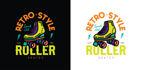 Original vector emblem.. Vintage roller skates. T-shirt design.