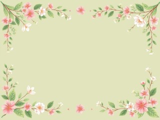 Obraz premium An elegant floral frame border with empty center for text or image, romantic, spring, empty space