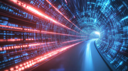 A futuristic neon-lit tunnel that creates an immersive and dynamic backdrop for product advertising or branding. 