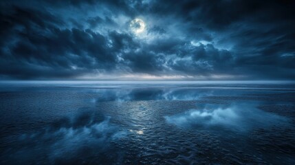 Fototapeta premium Ethereal nighttime foggy landscape with moonlight