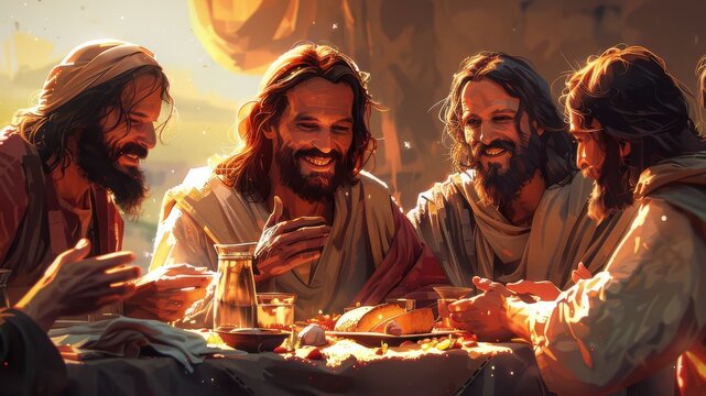 Artistic vector of Jesus sharing a meal with sinners and tax collectors