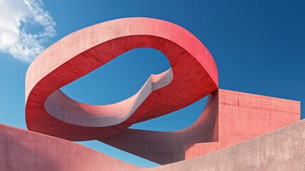 Contemporary Architectural Sculpture - A stunning modern architecture piece featuring a vibrant red loop structure against a clear blue sky embodying creativity and innovation.