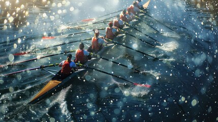rowers paddling in beautiful river