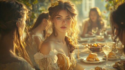 A group of friends or family enjoying a meal outdoors on the terrace or patio, featuring a barbecue or picnic, embodies a lifestyle centered around friendship and food.