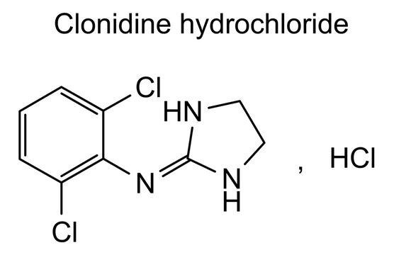 Chemical structure of clonidine hydrochloride, drug substance