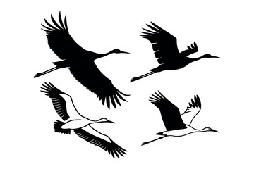 Obraz premium silhouette of flying cranes in various positions. eps 10