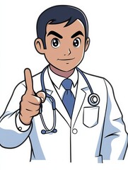 Fototapeta premium Close-up of cartoon doctor in bright urban clinic promoting health awareness
