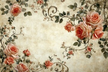 Elegant Vintage Floral Wallpaper with Roses and Swirls for Stylish Home Decor
