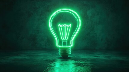 Glowing green neon bulb silhouette on dark background