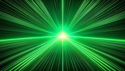 Obraz premium a green laser beam shines in the center of an abstract background with rays spreading outwards from its source