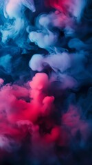 Fototapeta premium Abstract Smoke Swirls: A mesmerizing abstract art piece showcasing vibrant pink and blue smoke swirling and dancing against a dark background.