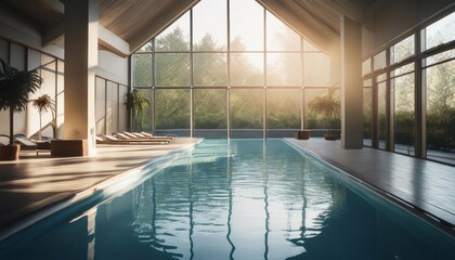 Obraz premium serene indoor pool with sunlight reflecting on water