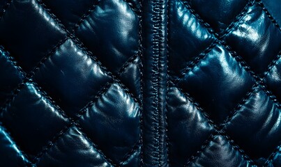 Obraz premium Close-up of dark blue quilted jacket fabric with zipper.
