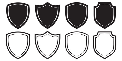 Shield icon set. Defense symbol. Security sign. Safe guard vector illustration. Guarantee emblem. Shield logo. Protection pictogram