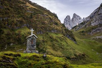 landscape in the mountains in the alps of switzerland with sacker lücke in appenzell