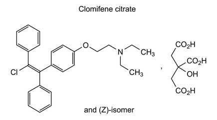 Chemical structure of clomifene citrate, drug substance