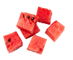 Cubes of watermelon on white background. Pieces of watermelon isolated.