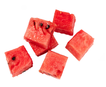 Cubes of watermelon on white background. Pieces of watermelon isolated.