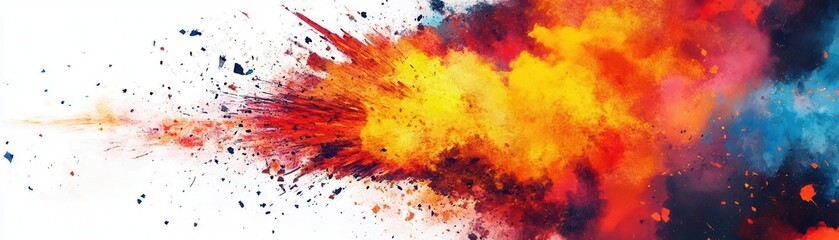 A vibrant explosion of color with fiery reds, oranges, and blues, creating an energetic and dynamic visual effect.