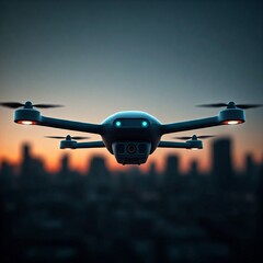 drone with a city skyline background