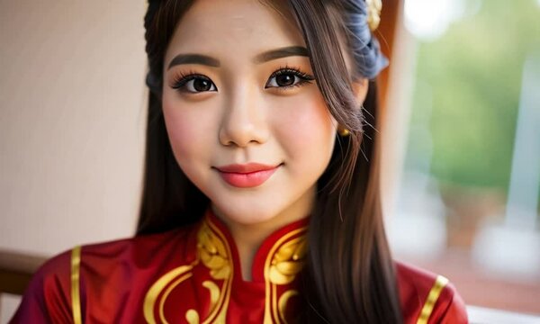 woman celebrating chinese new year gong xi fa cai