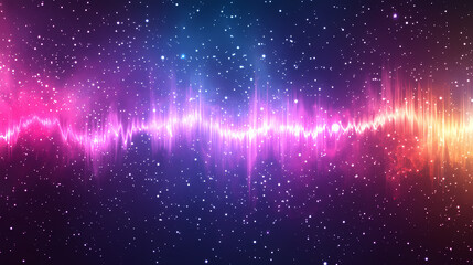 Unknown origin radio signal waves coming from deep space in a colorful nebula and millions of stars with galaxies and universe background. Stellar. Illustration