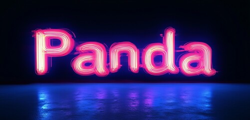 Glowing neon silhouette of the word Panda in a minimalist style.