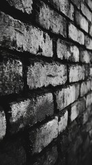Weathered Brick Wall Texture: A close-up shot of an aged brick wall with a textured surface, showing wear and tear in monochrome tones, evoking a sense of history and resilience.