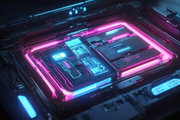 Obraz premium Futuristic tech, glowing neon, intricate circuits.