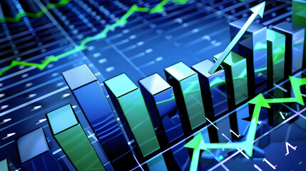 abstract representation of stock market growth in blue and green colors indicating financial prosperity. generative ai