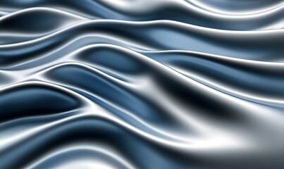 Abstract blue and silver flowing waves, smooth silky fabric texture.