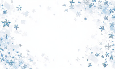 Abstract Christmas border with blue and silver snowflakes and copy space for text. Winter snow. Overlay, banner, cover. vector hand drawn isolated on transparent background.