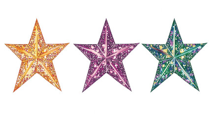 Obraz premium Glittering Mardi Gras Stars, flat vector design, transparent background, isolated on white, PNG file