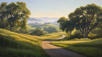 Fototapeta premium Serene rural landscape with dusty dirt path