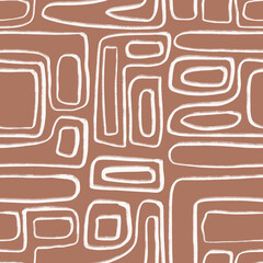 Abstract Organic Shapes Seamless Pattern.  mocha mousse boho background in minimalist mid century style. Perfect seamless print for home decor.