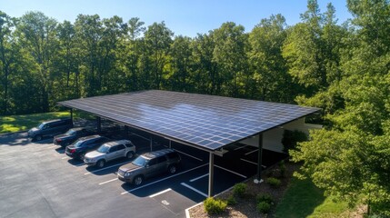 Solar panel canopy over urban parking lot