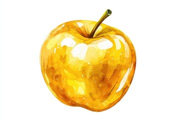 Watercolor painting of a golden apple artistic still life bright studio nature inspired close-up view for food lovers