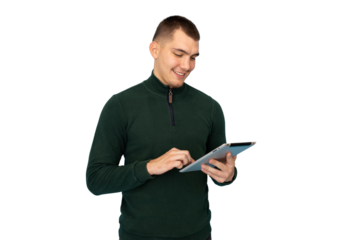 Focused businessman using a digital tablet