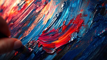 Fototapeta premium Artist painting colorful abstract oil painting with brush