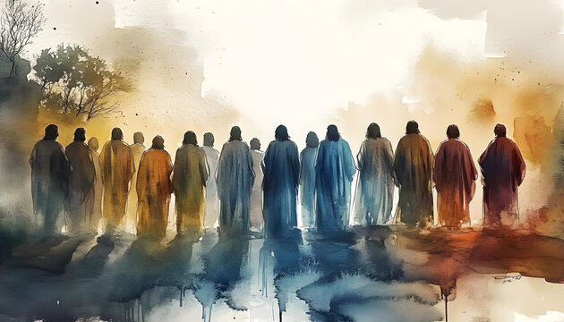 The twelve chosen, disciples. Biblical. Christian religious watercolor Illustration