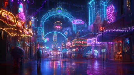 Obraz premium Neon Nightscape: A Dazzling City Street at Night