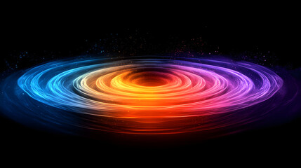 A Visual Masterpiece: Vibrant Digital Artwork Showcasing Expanding Sound Waves from a High-Tech Speaker Against a Black Background