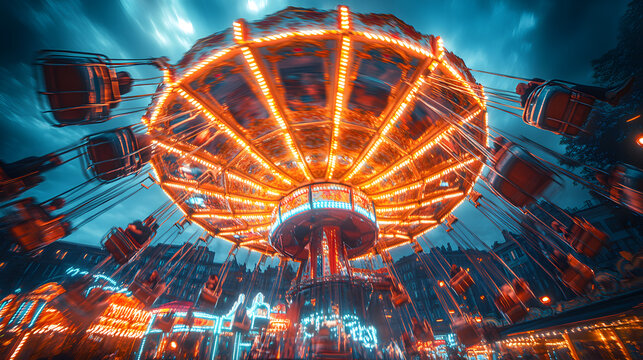 A Captivating View of an Amusement Park Ride Demonstrating Forces in Action