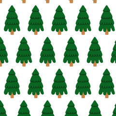 Fototapeta premium Christmas tree seamless pattern. Green fir tree repeat on white. Holiday design for card, banner, print