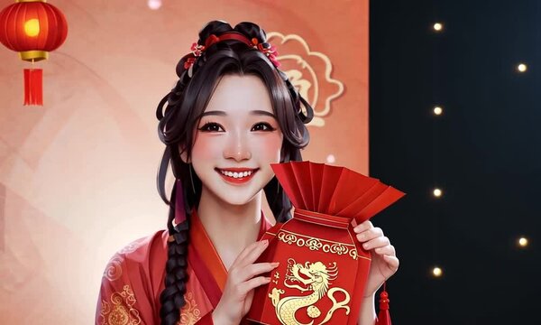 woman celebrating chinese new year gong xi fa cai