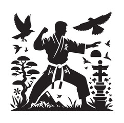 martial art pose silhouette vector illustration