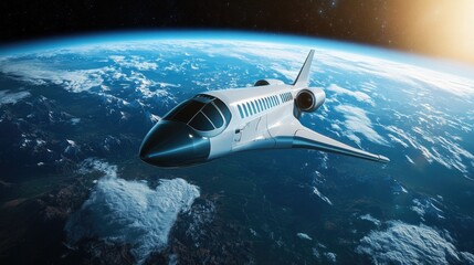 Fototapeta premium Futuristic hypersonic jet flying above Earth.