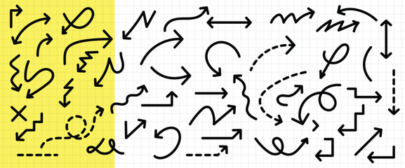 Hand-Drawn Black Arrow Collection - Simple Line Art in Various Styles