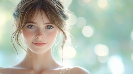 Naklejka premium A beautiful young woman with blue eyes looking at the camera